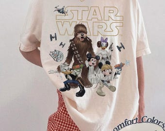 Retro Disney Star Wars Shirt, Retro Mickey and Friends Jedi Tee, Family Vacation Outfit, Sci-Fi Cartoon Graphic Tee, Gift for Disney Fans