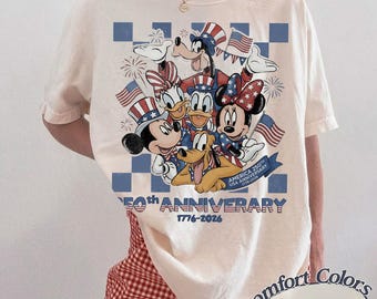 Retro Disney 250th Anniversary USA Comfort Colors Shirt, Mickey and Friends Patriotic 2026 Tee, United States Independence Day, 1776-2026