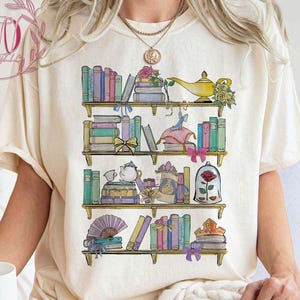 Belle&#39;s Bookshelf Comfort Colors Shirt, Princess Book Shirt, Disney Teacher Librarian Shirt, Disney Book Lover Shirt, Gift For Bookish