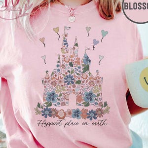Happiest Place on Earth Comfort Colors Shirt, Magic Kingdom Shirt, Disney Castle Floral Shirt, Magical World, Magical Kingdom, Disney World
