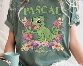 Retro Disney Pascal Floral Comfort Colors Shirt, Rapunzel Princess Shirt, Disney Tangled Shirt, Disneyworld Shirt, Disneyland Trip Shirt
