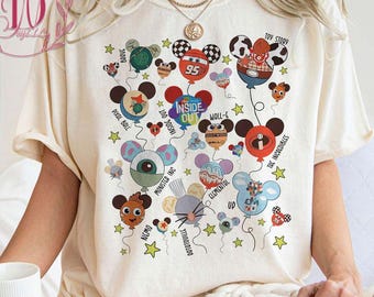 Disney Mickey Pixar Characters Balloon Comfort Colors Shirt, Cute Balloons Watercolor Pixar Movies Shirt, Disneyland Resort Family Trip