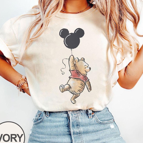 Retro Winnie the Pooh With Balloon Comfort Colors Shirt, Pooh and Friends Shirt, Disney Pooh T-Shirt, Cute Pooh Bear Shirt, Disneyland Shirt