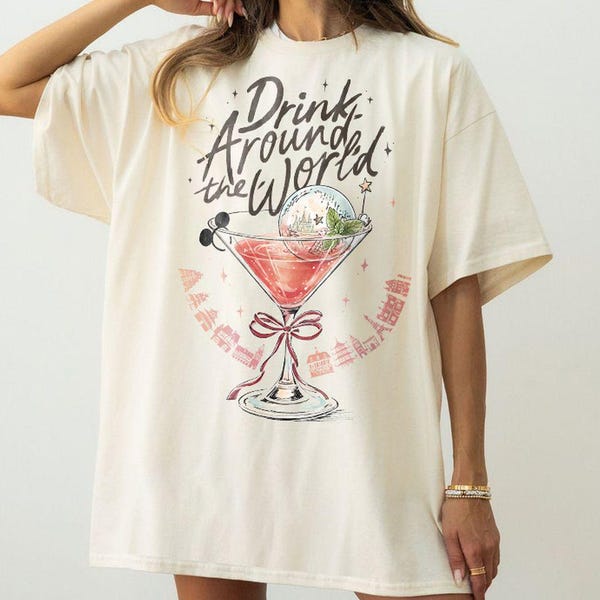 Camiseta retro de Disney Epcot Drink Around The World, camiseta de cócteles Disney, camiseta Epcot World Tour, Epcot Disney World