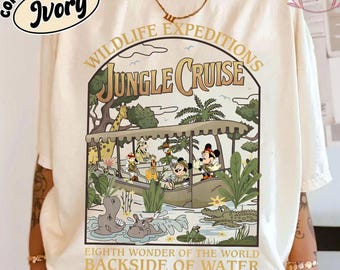 Vintage Mickey and Friends Jungle Cruise Ride achterkant van het water Comfort kleuren shirt, Walt Disney Magic Kingdom T-shirt, Disneyland shirt