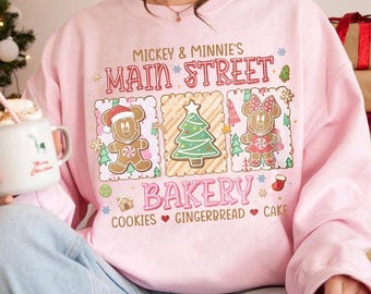 Vintage Micky und Minnie Main Street Bäckerei Shirt, Mickey Minnie Lebkuchen Weihnachtst-stück, Disney Weihnachtsplätzchen, Rosa Disney Weihnachten