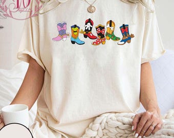 Disney Mickey And Friends Cowboy Cowgirl Boots Comfort Colors Shirt, Disney Western Country Shirt, Disneyland Trip Matching Shirts