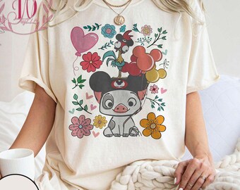 Camiseta de colores cómodos de Moana Hei Hei y Pua, camiseta de Moana de Disney, camiseta de la princesa Moana, camiseta de globos de Disney, camiseta del Reino Mágico, camiseta de Moana