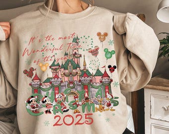 Retro It's The Most Wonderful Time Of The Years Balloon Christmas Sweatshirt, Mickey And Friends Very Merry Xmas Tee, Disneyland Family Gift