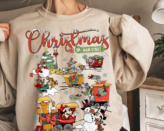 Vintage Disney Christmas On Main Street Sweatshirt, Mickey's Very Merry Christmas Party 2025, Mickey and Friend Shirt, Disney Family Xmas