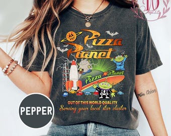 Camiseta de Halloween de Pizza Planet de Toy Story de Aliens vintage, regalo para amantes de la pizza de Toy Story Land de WDW Disneyland, camiseta de Halloween de Mickey no tan aterradora