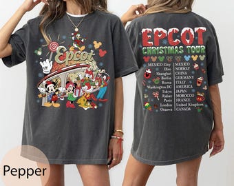 Retro Disney Epcot Christmas Tour 2026 Comfort Colors Shirt, Snacking Drinking Around The World Epcot Family, Mickey and Friends Christmas