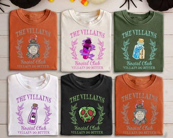 Camiseta vintage de villanos de Disney, Club de brujas malas, colores cómodos, camiseta de la reina malvada Úrsula y Maléfica, camiseta de villanos de Halloween de la temporada espeluznante