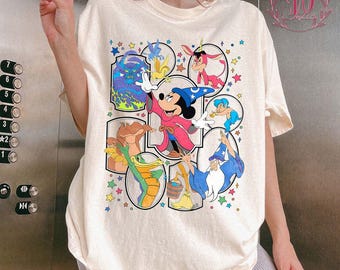 Disney Fantasia Mickey Sorcerer Comfort Colors Shirts, Magical Characters Shirt for Women and Kids, Disney World Shirt, Disney Family Shirts
