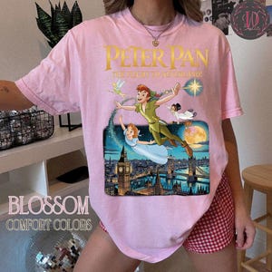 Vintage Peter Pan Disney Comfort Color Shirt, Peter Pan Wendy Neverland Shirt, Flight Ride Family Trip, Peter Pan Tinker Bell Wendy Tee image 5