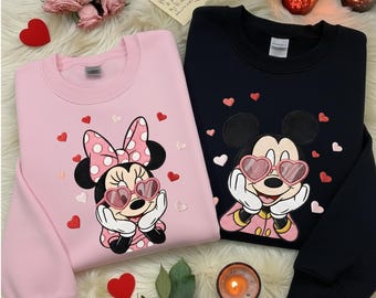 EMBROIDERED Couple Mouse And Girlfriend, Boyfriend Sweatshirts, Valentine Embroidered Hoodie, Cartoon Mouse Couple Embroidered Sweaters