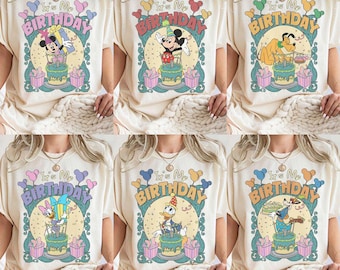 Camiseta retro "Es mi cumpleaños Mickey", camiseta de viaje de cumpleaños a Disneyland, camiseta de fiesta de Mickey y sus amigos, camiseta de cumpleaños de Disney para niña y niño