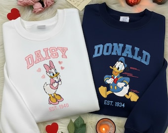 EMBROIDERED Couple Duck Girlfriend and Boyfriend Sweatshirts, Valentine Embroidered Hoodie, Cartoon Duck Couple Embroidered Shirt