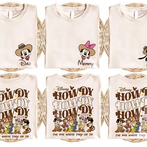 Mickey and Friend Howdy Comfort Colors Shirt, Mickey Minnie Howdy Shirt, Disney Western Family Shirt, Custom Name Shirt, Family Matching Tee
