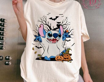 Retro Disney Stitch Halloween Comfort Colors Shirt, Stitch Halloween Pumpkins Shirt, Halloween Stitch Ghost Shirt, Disneyland Halloween Tee