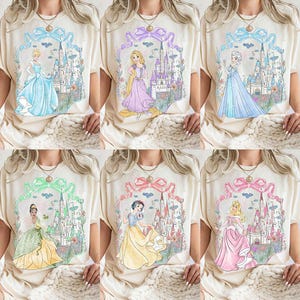 Vintage Coquette Bow Disney Princess Shirt, Belle Ariel Elsa Cinderella, Magic Kingdom Magical Castle Tee, Walt Disney Disney Girl Trip Tee image 1