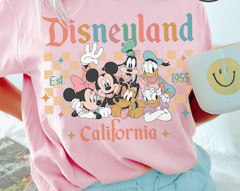 Vintage Disneyland California Checkered Comfort Colors Shirt, Disneyland Est 1955 Shirt, Mickey And Friends Shirt, Disneyworld Shirt, Family