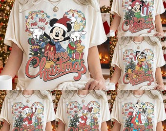 Camisetas navideñas vintage de Mickey y sus amigos, Fiesta navideña de Mickey 2025, Camiseta navideña familiar de Disney, Camiseta navideña para grupos