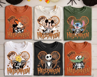 Camisetas vintage da Disney para o Halloween com todos os personagens, camiseta do Mickey e seus amigos para o Halloween, camiseta para festa de Halloween, camisetas da família Disney para o Halloween.