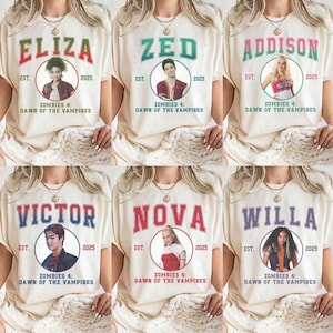 Zombies 4 Dawn Of The Vampires Matching Comfort Colors Shirt, Descendants Zombies World Tour Shirt, Addison Eliza Nova Victor Willa Zed