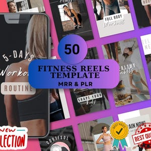 50 sjablonen voor fitnessrollen, bewerkbare canva-fitnessvideokit, social media-trainingsrollen, fitness- en personal trainer-rollenpakket