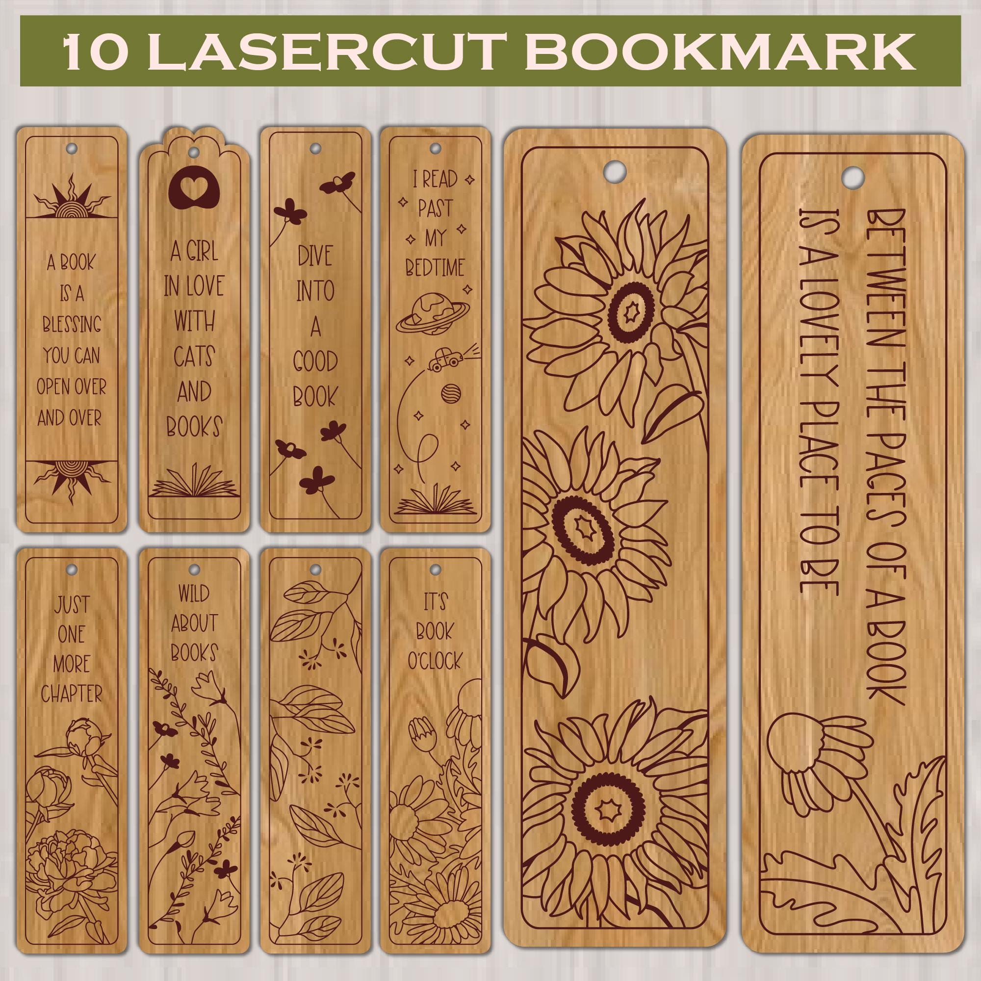 Bookmark Laser Cut Bundle, Wooden Template Engraved Laser Cut Files ...