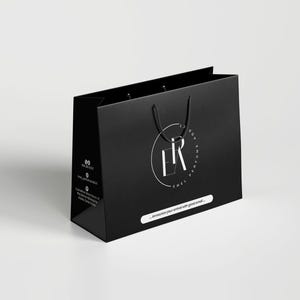 Borse regalo di carta di lusso con logo personalizzato / Borse per la spesa nere con manici / Confezionamento per boutique, vendita al dettaglio e gioielli
