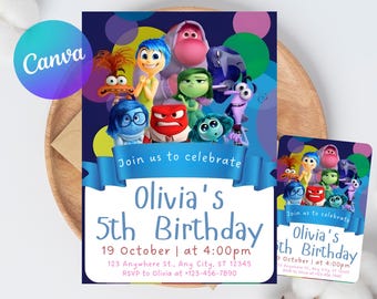 Inside Out 2 Geburtstagseinladung, bearbeitbare Canva-Vorlage (digitaler Download)