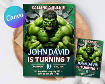 Bearbeitbare Hulk-Geburtstagseinladung, Superhelden-Party (Digitaler Download)