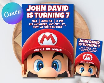 Super Mario Geburtstagseinladung | Bearbeitbare Canva-Vorlage (Digitaler Download)
