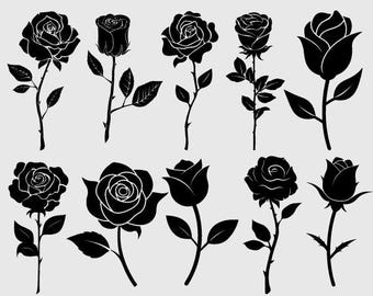 Rose SVG Bundle, handgezeichnete florale Clipart (digitaler Download)