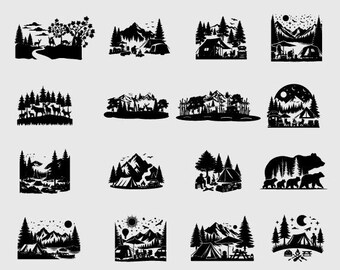 Forest Landscape SVG Bundle, Outdoor Silhouette, Cricut Cut Files