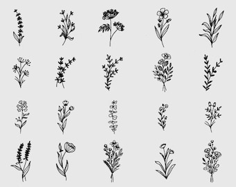 Wildblumen SVG Bundle, handgezeichnete Blumenschnittdateien (Digitaler Download)