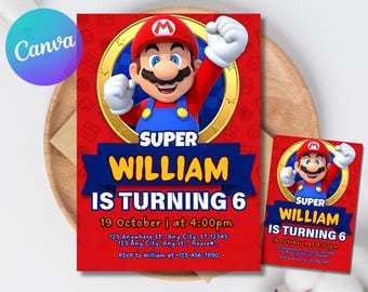 Super Mario Geburtstagseinladung, bearbeitbare Vorlage (digitaler Download)