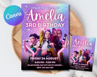 Kpop Anime Birthday Invitation | Editable Canva Template (Digital Download)