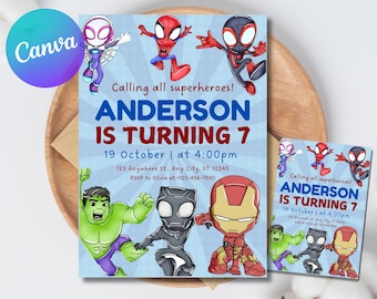 Editable Superheroes Birthday Invitation, Avengers Party (Digital Download)
