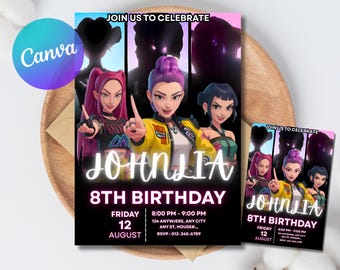 KPOP Demon Hunters Birthday Invitation, Editable K Pop Warriors (Digital Download)