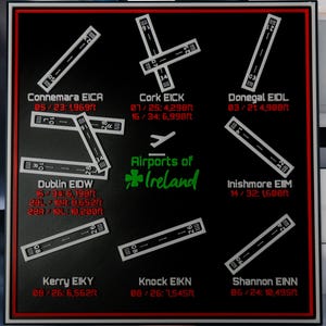 Placa de parede/mesa 3D com as melhores pistas/aeroportos da Irlanda - Decoração de parede ou mesa perfeita para qualquer fã de aviação ou entusiasta de simuladores de voo