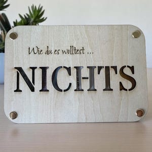 Cadeau d'argent en bois RIEN - cadeau amusant avec gravure - surprise pour anniversaire ou au revoir - personnalisable avec le texte souhaité