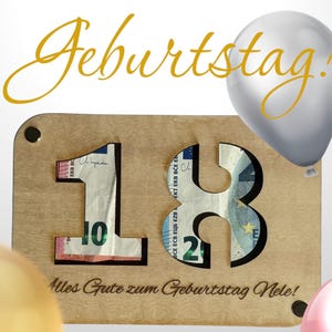 Holzkarte | Geldgeschenk | 18. Geburtstag | Mit personalisiertem Namen | Geburtstagsgeschenk