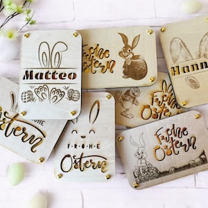 Geldgeschenk Ostern personalisiert – Holz Geschenkkarte mit Name | Wunscherfüller Hase | Ostergeschenk individuell