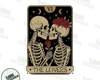 The Lovers Tarot Card PNG, Gothic Skeleton Valentine PNG, Dark Romantic Tarot Design, Occult Love PNG, Vintage Gothic Valentine Png