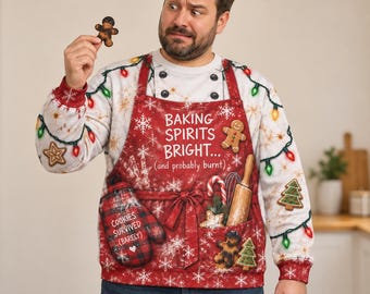 Funny Ugly Christmas Sweater, Baking Spirits Bright Sweatshirt, Gingerbread Baker Gift, Holiday Party Outfit for Adults, Cookie Baking Humor