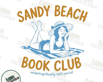 Sandy Beach Book Club PNG, Book Girl Summer Sublimation Design, Literary Beach Day Shirt PNG, Trendy Book Lover Vacation Reading PNG