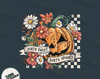 Sorta Sweet Sorta Spooky PNG, Boho Pumpkin Fall Sublimation Design, Retro Floral Halloween PNG, Trendy Autumn Shirt PNG, Spooky Fall Png